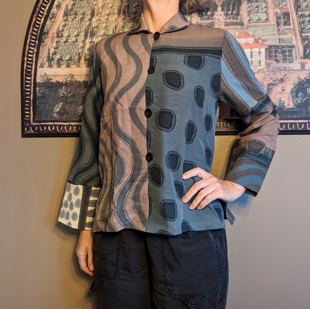 silk wool KAY CHAPMAN button loop jacket top S